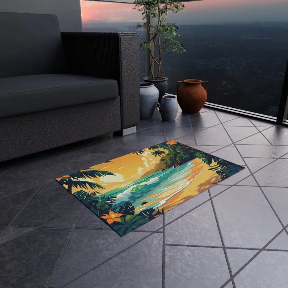 Tropical beach outdoor rug from PixiOnyx Island Escape for tropical-themed decor