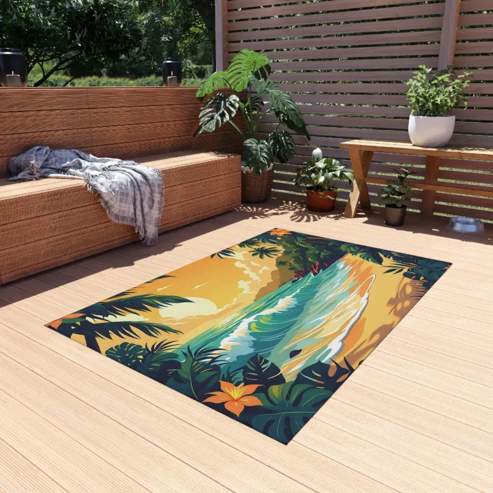 Tropical beach scene rug perfect for outdoor decor on PixiOnyx Island Escape