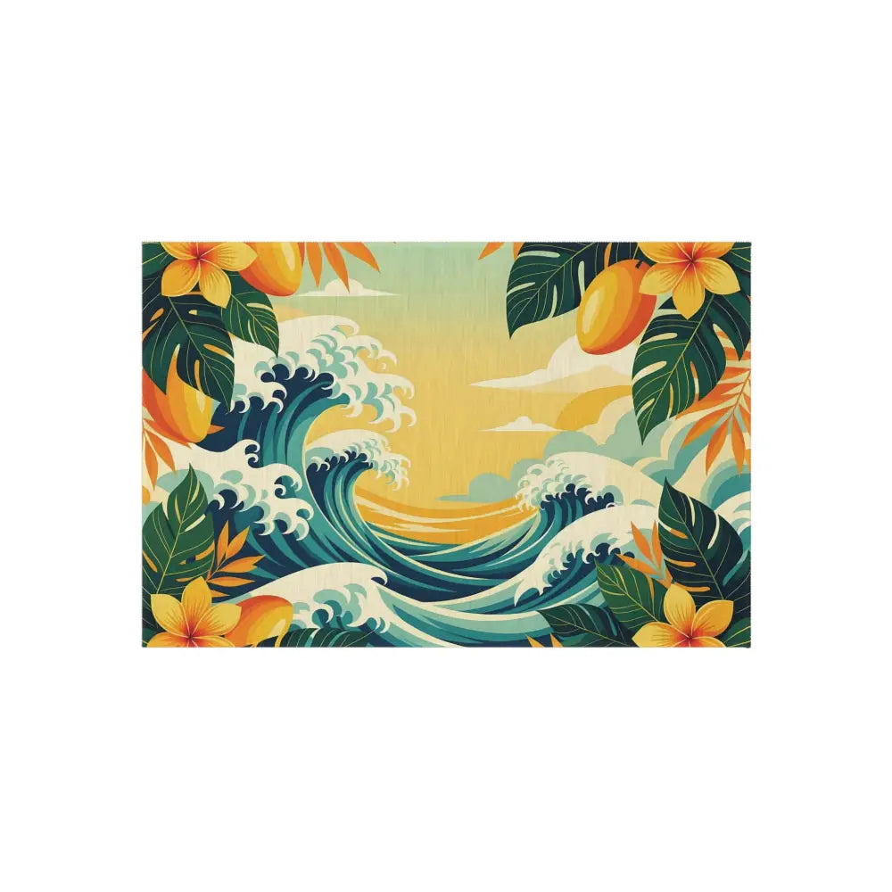 Tropical wave scene outdoor rug showcase in PixiOnyx Coastal Floor Dreamscape collection