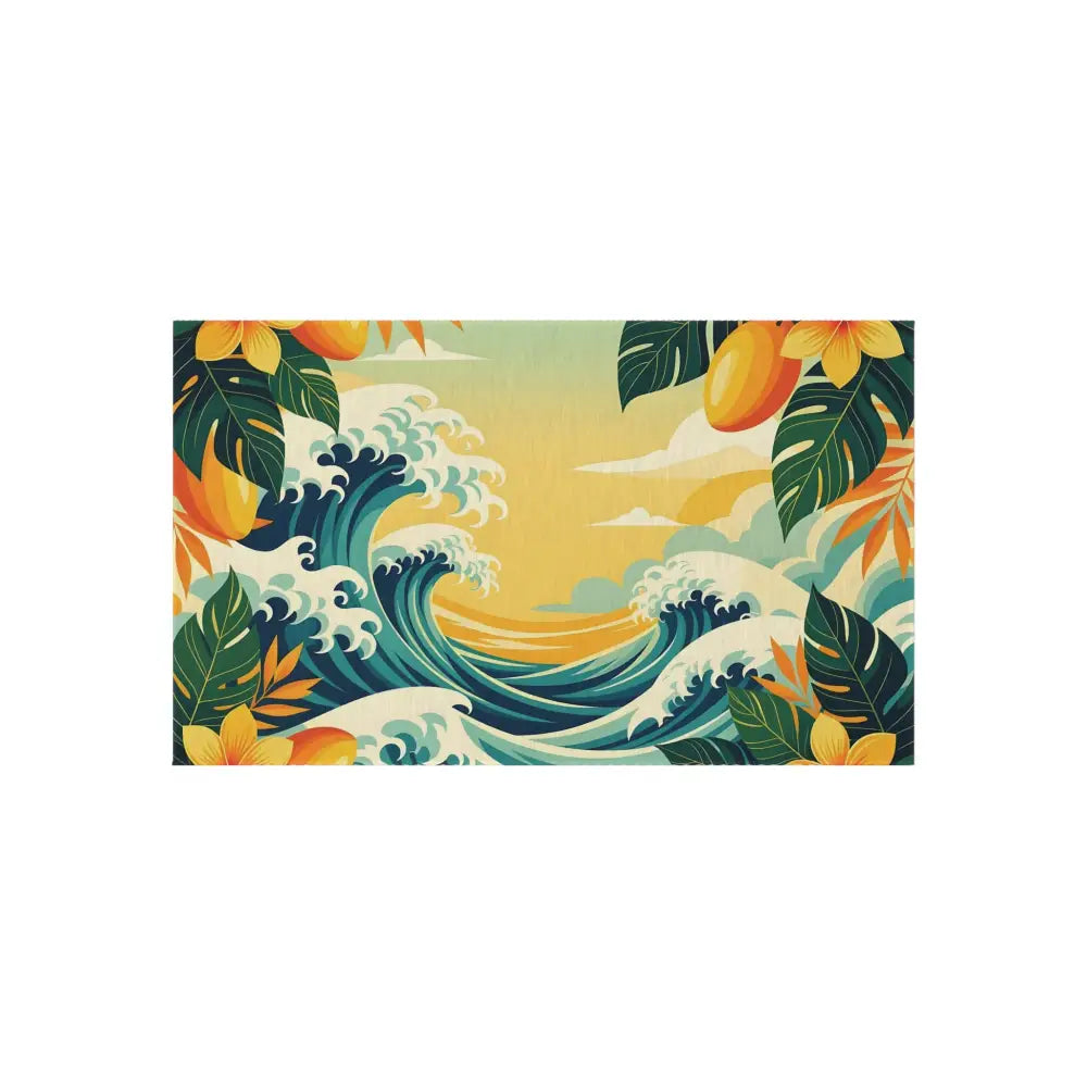 Tropical ocean wave art on outdoor rug in PixiOnyx Coastal Floor Dreamscape collection