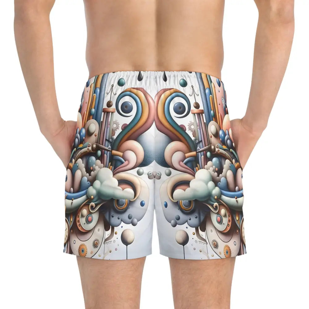 Men’s patterned swim trunks from PixiOnyx Beachwear Pastel Mechanica Summer Style