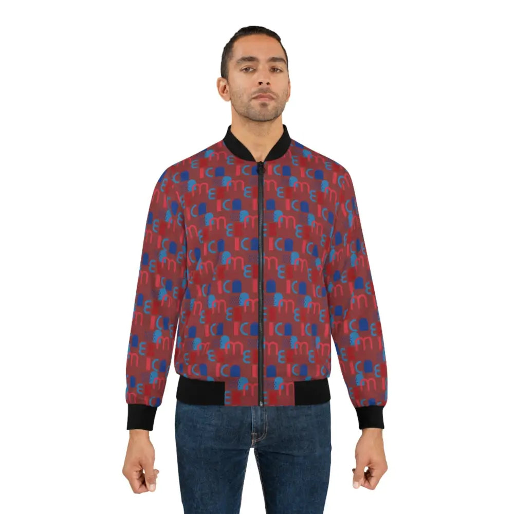 Patriot Pattern Men’s Bomber Jacket in Maroon with abstract Americana design