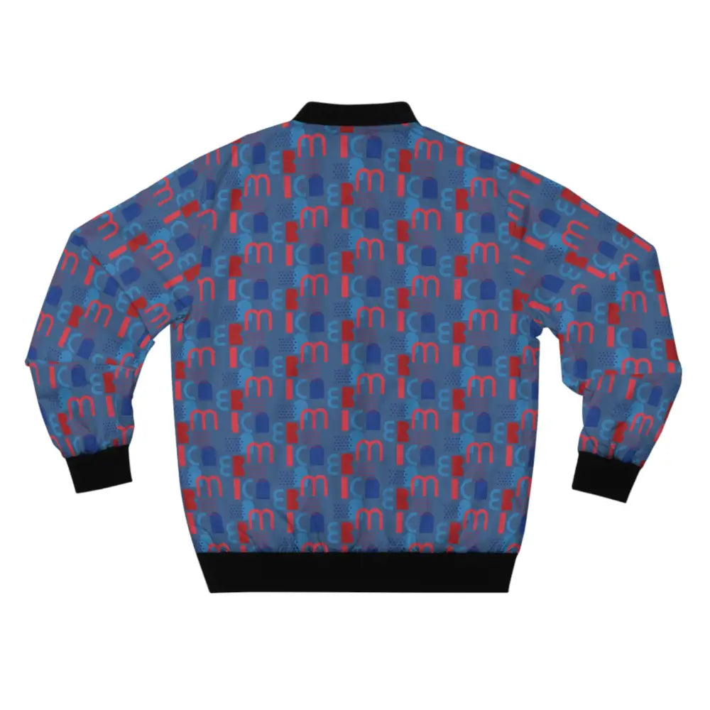 Patterned navy bomber jacket with abstract Americana design for men by PixiOnyx