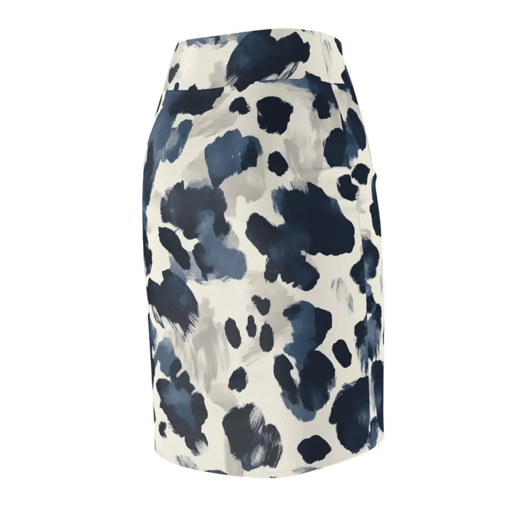 Blue and gray patterned pencil skirt with abstract floral design from PixiOnyx Sleek Contourwear