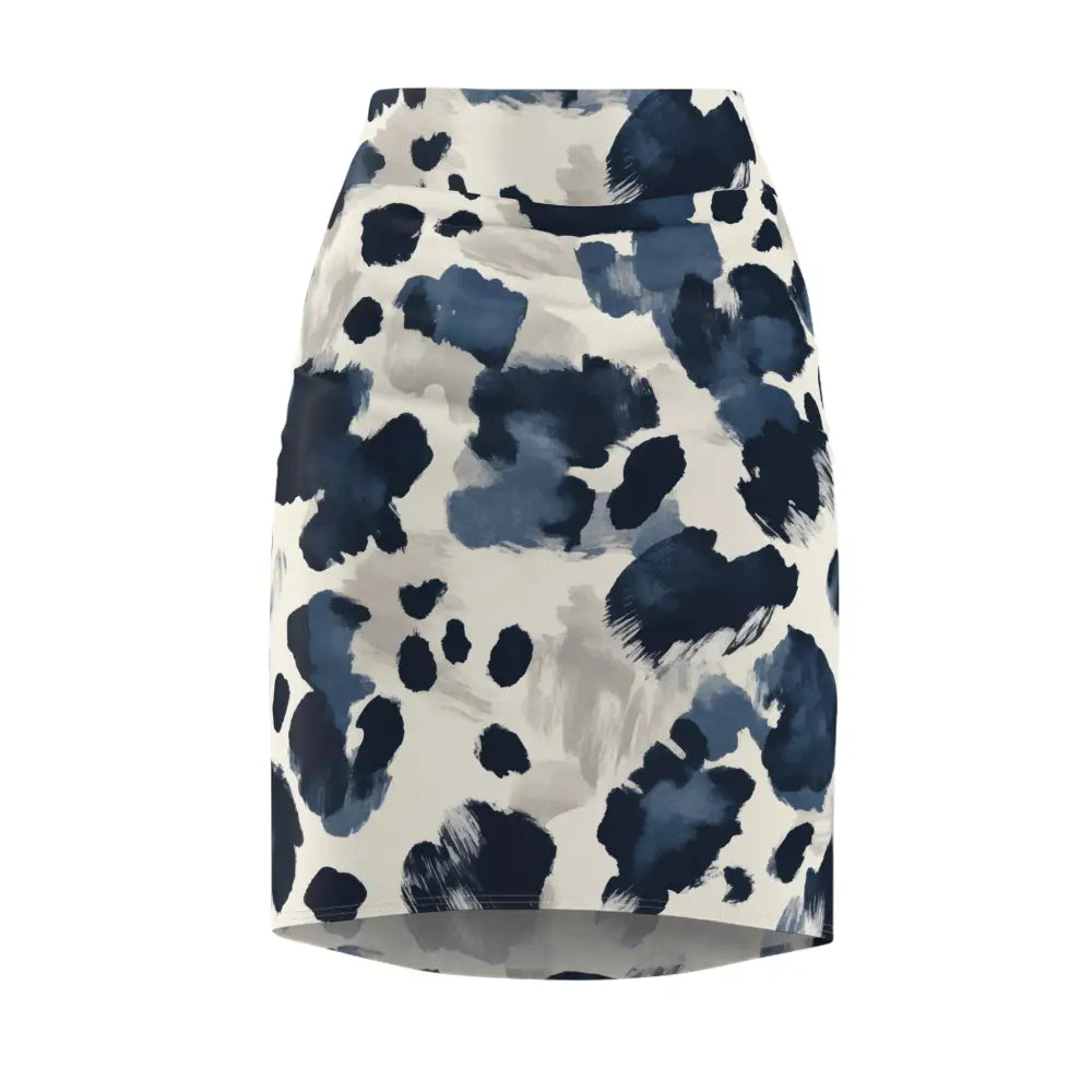 Blue and gray patterned pencil skirt from PixiOnyx Sleek Contourwear in Navy Abstract Bloom style