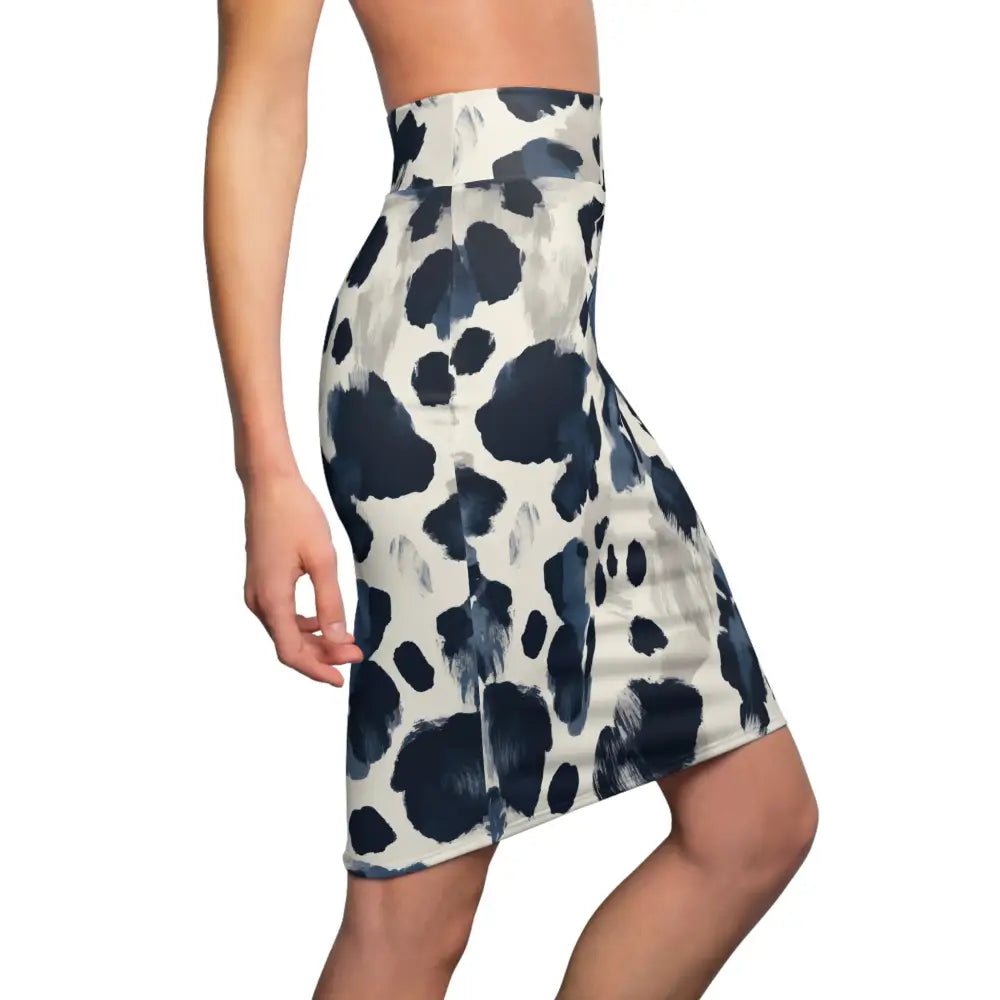 Blue and white patterned pencil skirt from PixiOnyx Sleek Contourwear Navy Abstract Bloom collection
