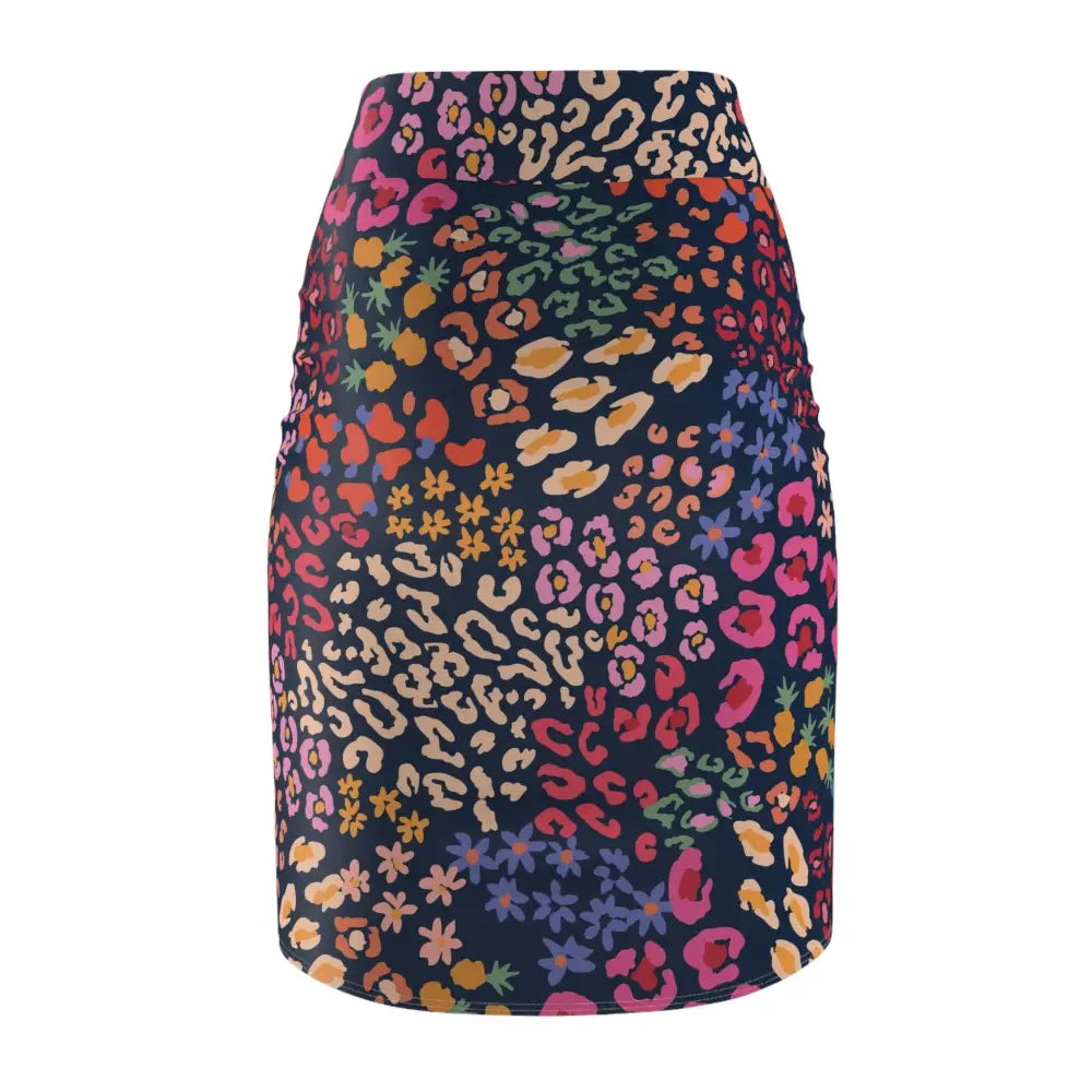 Colorful patterned mini skirt with vibrant floral design from PixiOnyx Statement Apparel