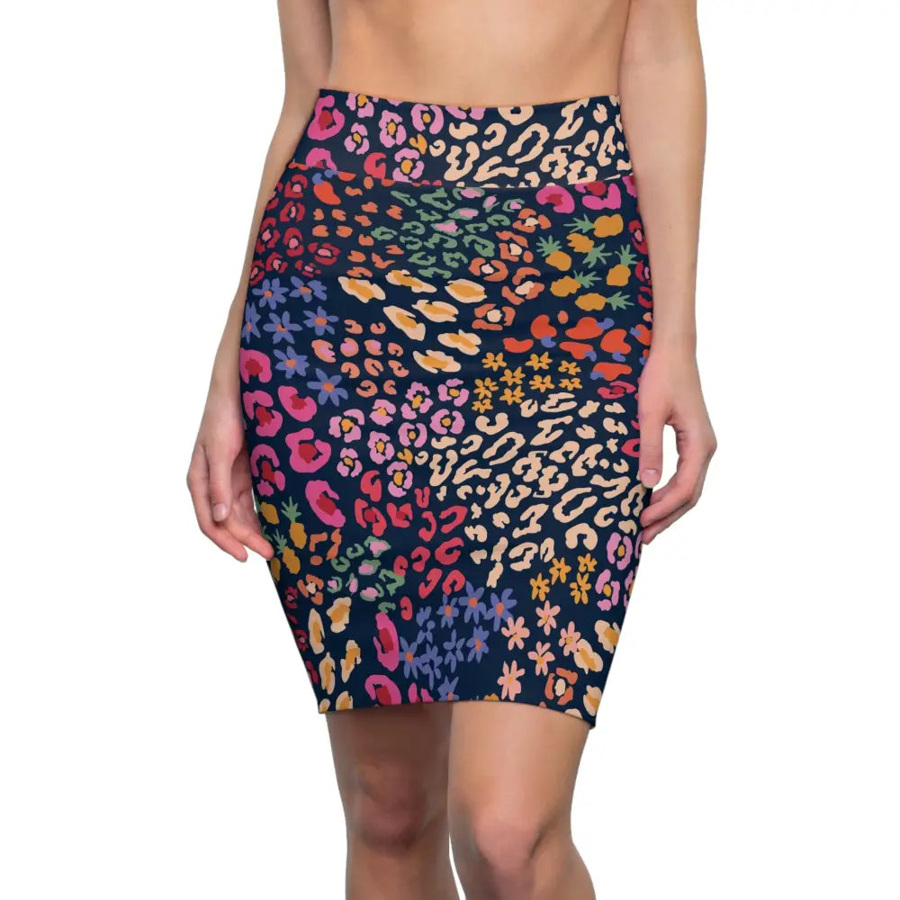 Colorful floral and leopard print pencil skirt from PixiOnyx Statement Apparel