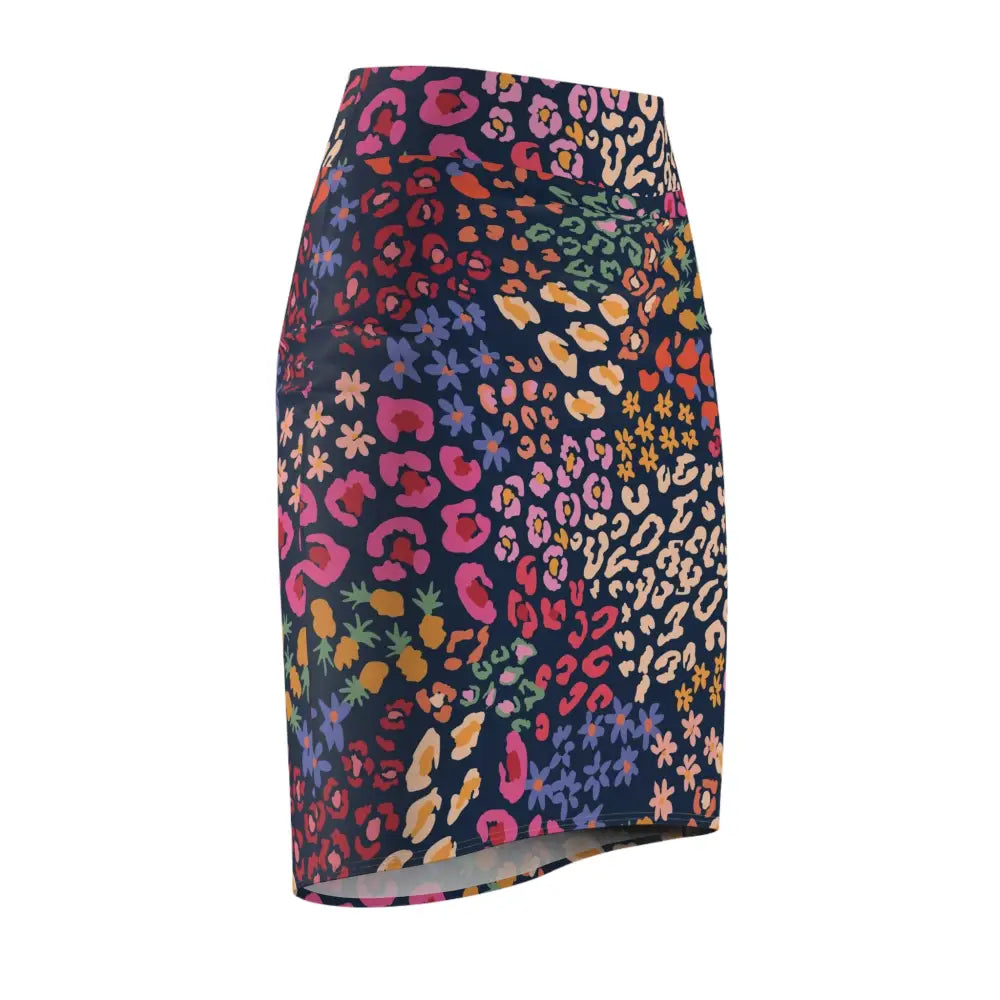 Colorful patterned mini skirt with vibrant floral blooms on PixiOnyx Statement Apparel