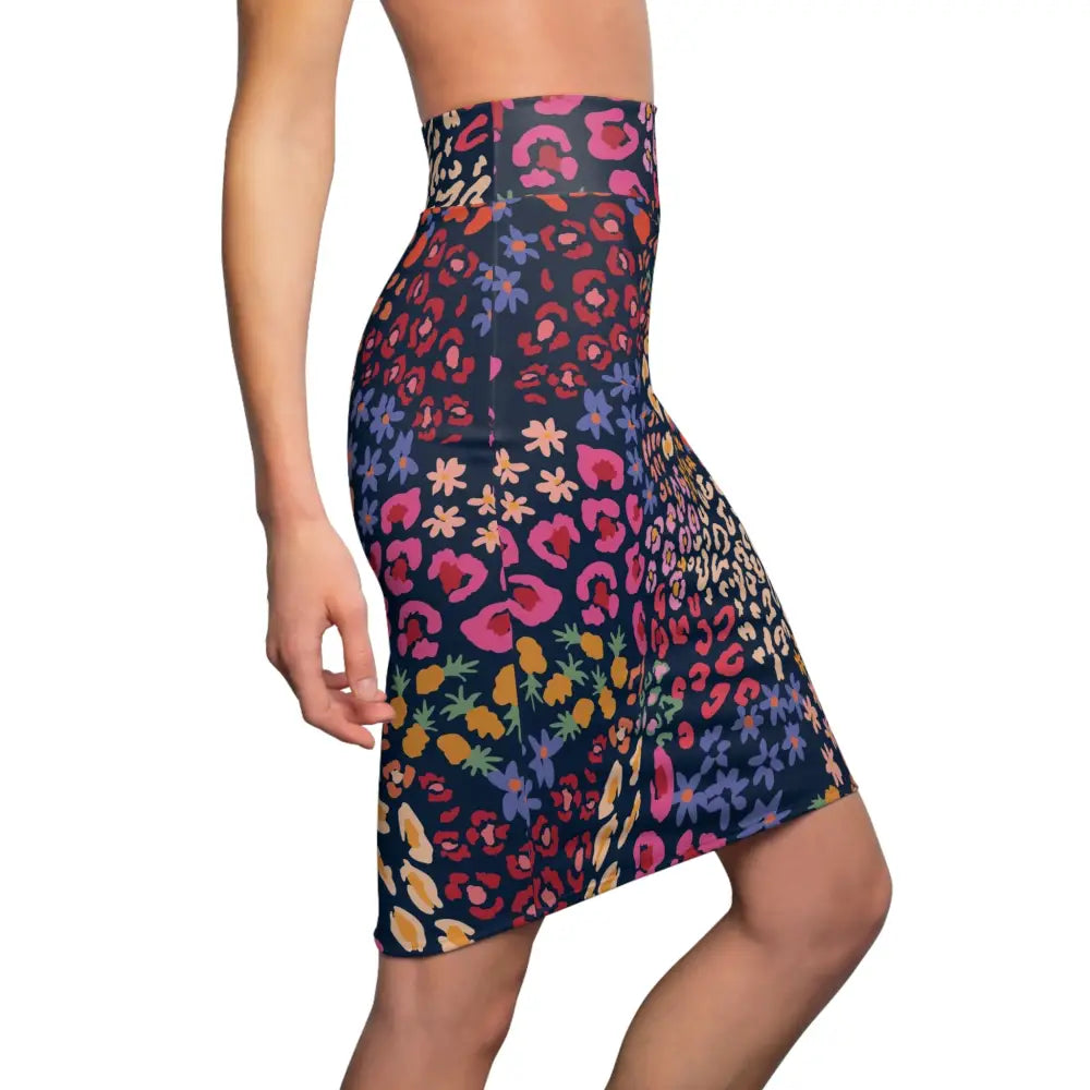 Vibrant floral and leopard print pencil skirt from PixiOnyx Statement Apparel