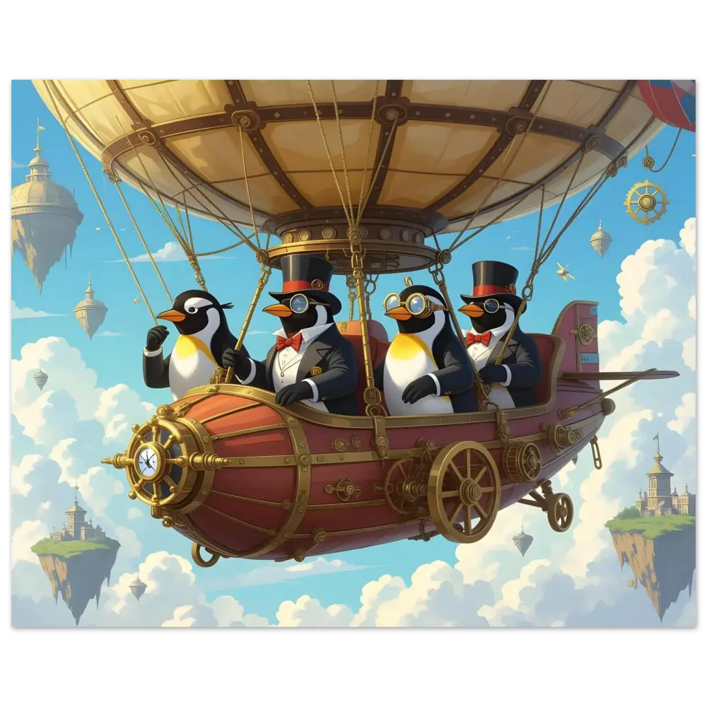 Steampunk Penguin Airship from Penguin Zeppelin Society Poster Dapper Flight Club