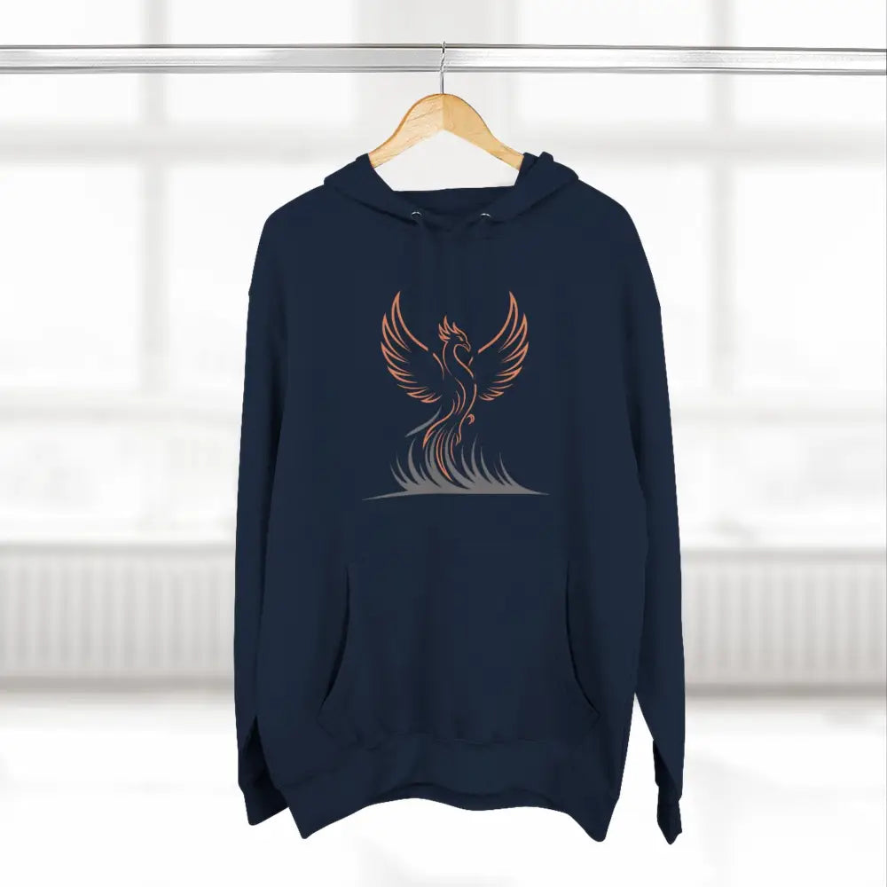 Dark blue Phoenix Rise fleece hoodie with phoenix graphic, easy to machine wash at max 30C