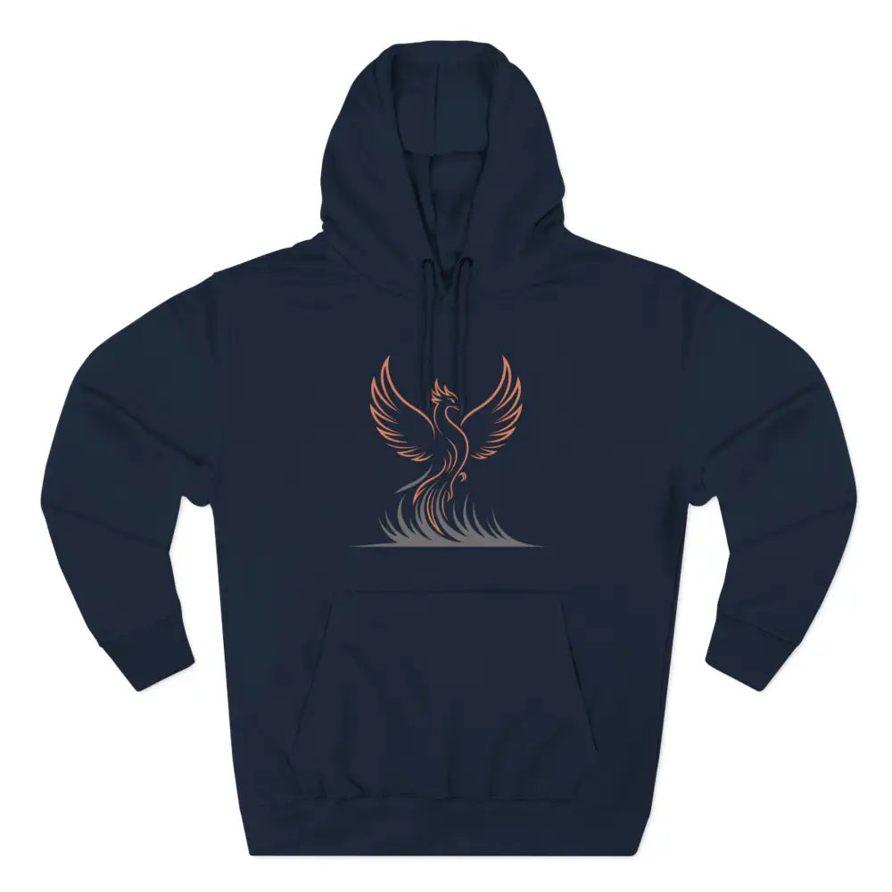 Dark blue Phoenix Rise Fleece Hoodie with graphic, machine washable at max 30C, cozy casual wear