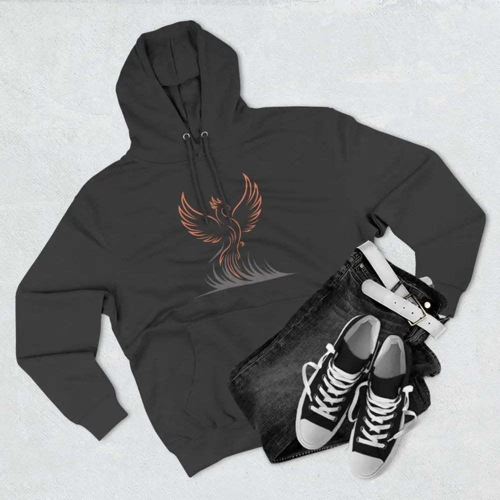 Dark grey Phoenix Rise Fleece Hoodie with phoenix design, machine washable at max 30c