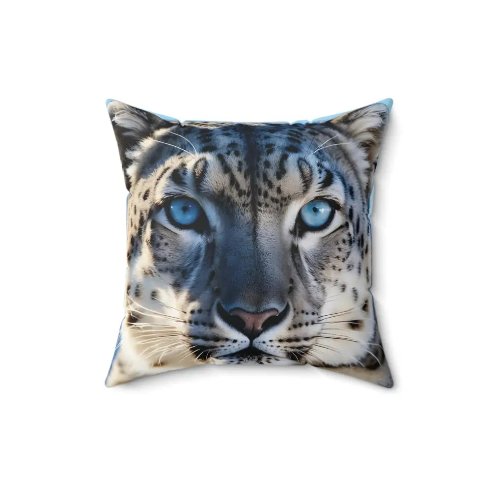 Snow leopard face pillow from PixiOnyx Glacier Gaze Frosted Wildscape Cushion