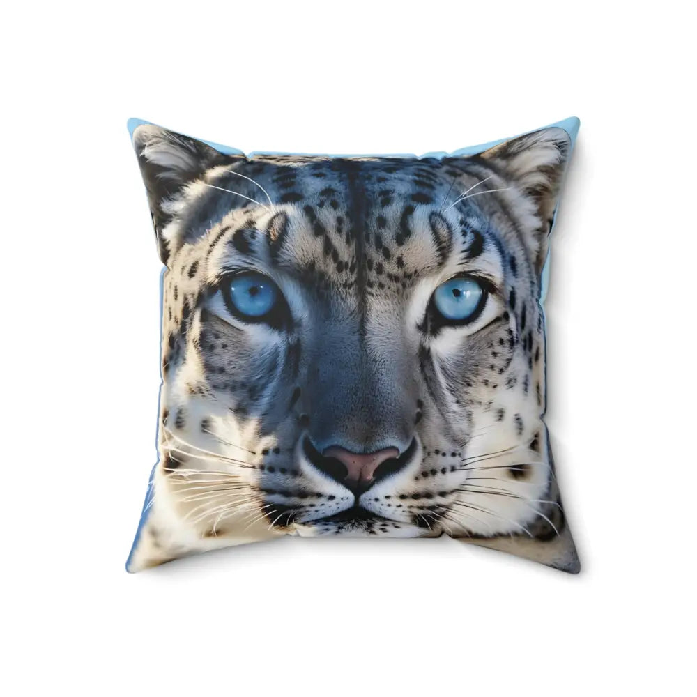 Snow leopard face pillow from PixiOnyx Glacier Gaze Frosted Wildscape Cushion
