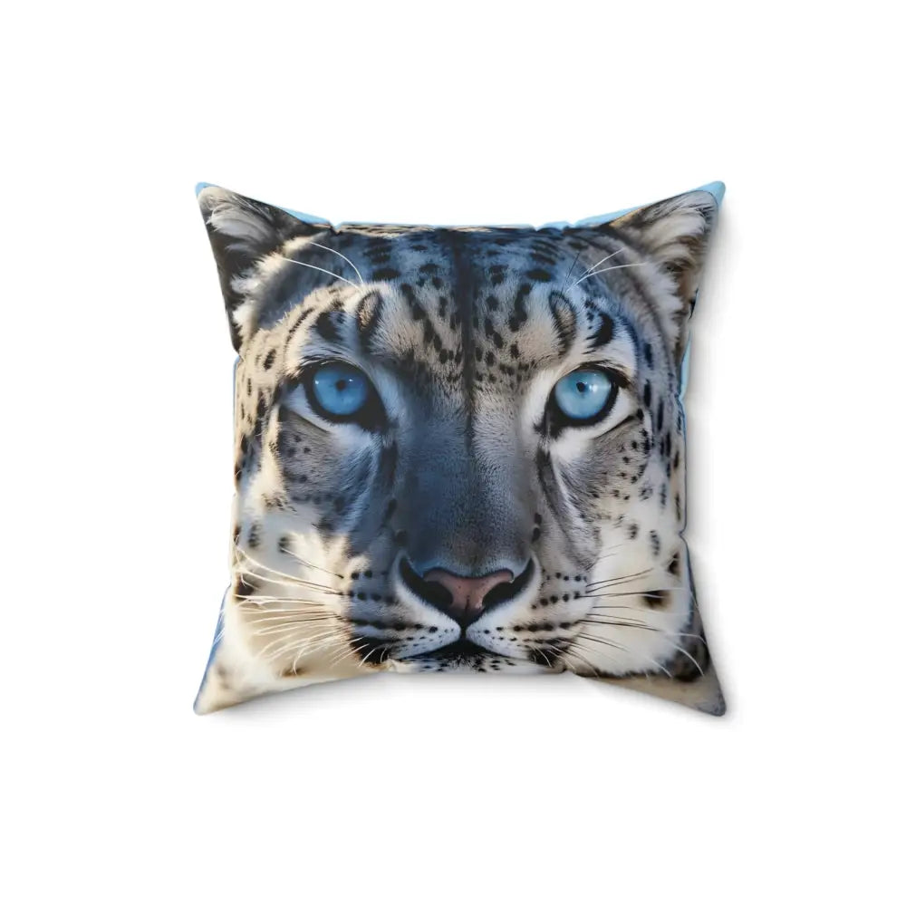 Snow leopard face pillow from PixiOnyx Glacier Gaze Wildscape Cushion collection