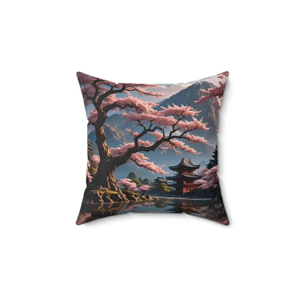 Square pillow with Japanese landscape print from PixiOnyx Zen Garden Accent collection