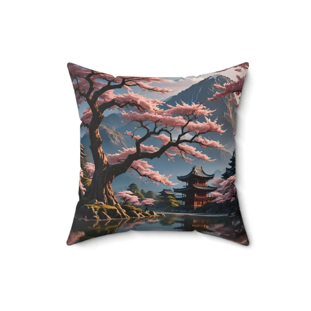 Square pillow with Japanese landscape print from PixiOnyx Zen Garden Accent series