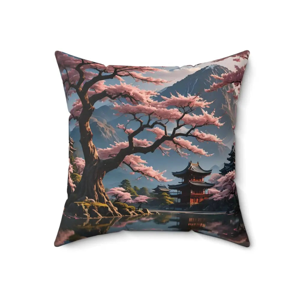 Square pillow with Japanese landscape design for Zen Garden decor