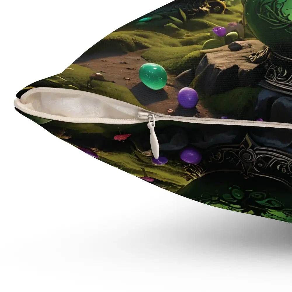 Decorative pillow featuring fantasy garden scene for PixiOnyx Enchanted Brew Cushion