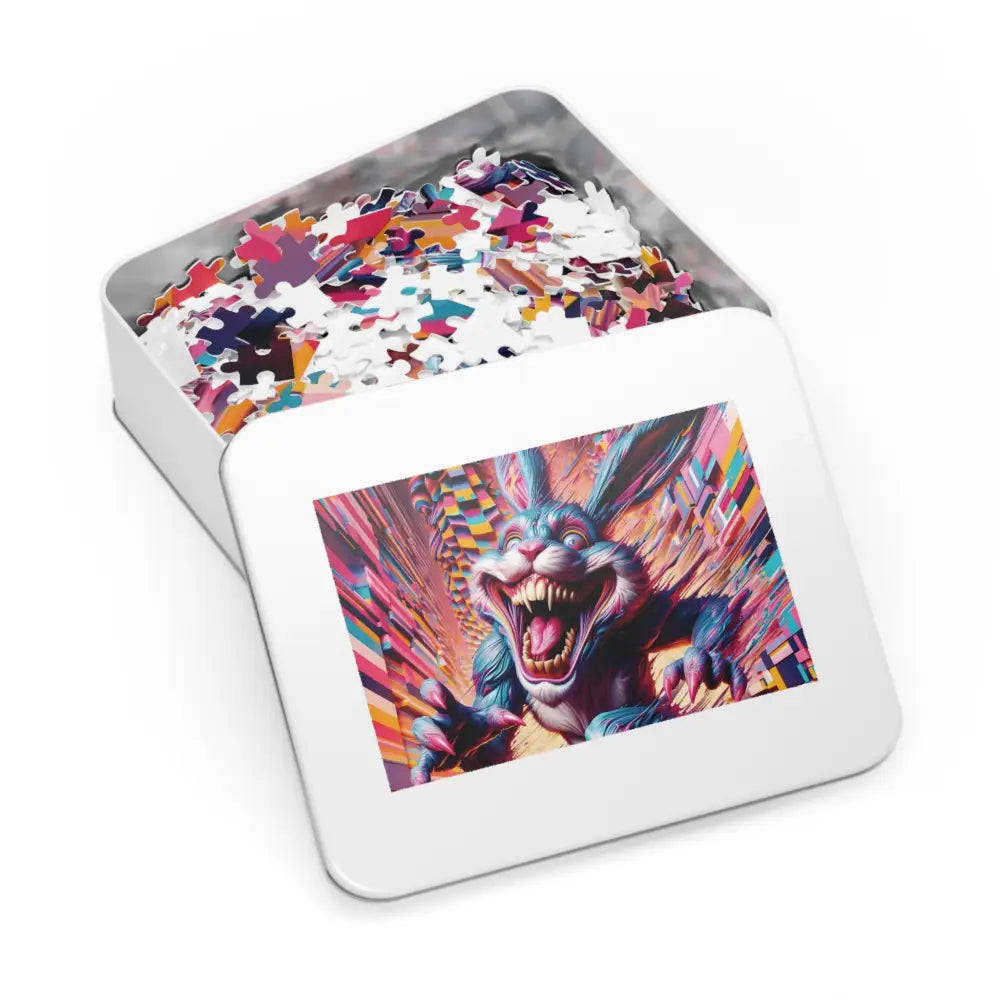Pixel Panic Premium Jigsaw Puzzle in metal box with scary rabbit design PixiOnyx Tin edition