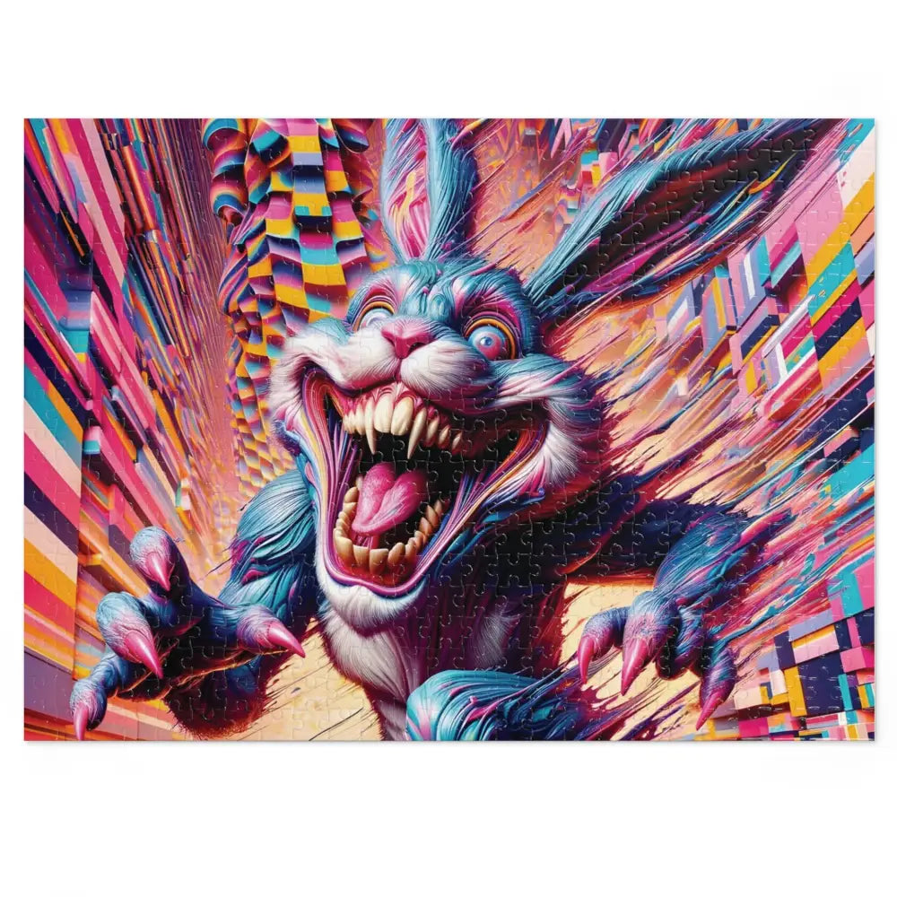 Colorful menacing rabbit jigsaw puzzle in PixiOnyx Collectible Tin Edition