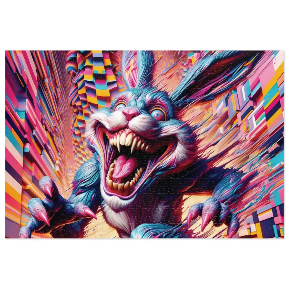 Psychedelic menacing rabbit puzzle from Pixel Panic Premium Jigsaw Puzzle PixiOnyx Tin Edition