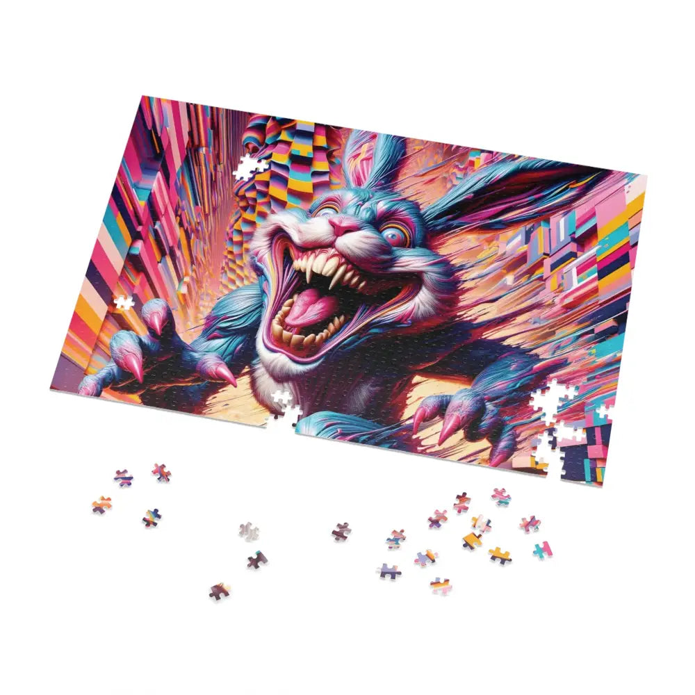 Creepy rabbit puzzle in Pixel Panic Premium Jigsaw Puzzle Psycho Cottontail Quartet Tin Edition
