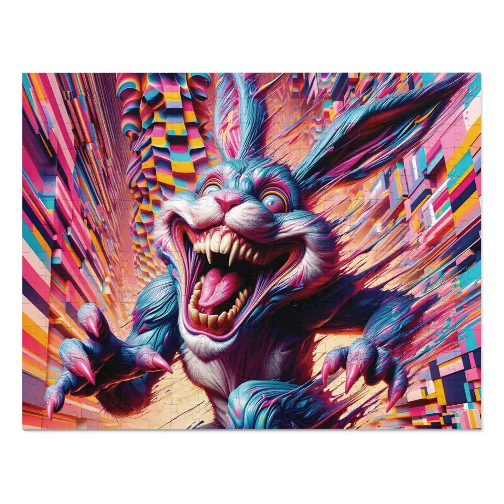 Psychedelic menacing rabbit from Pixel Panic Premium Jigsaw Puzzle Psycho Cottontail Quartet