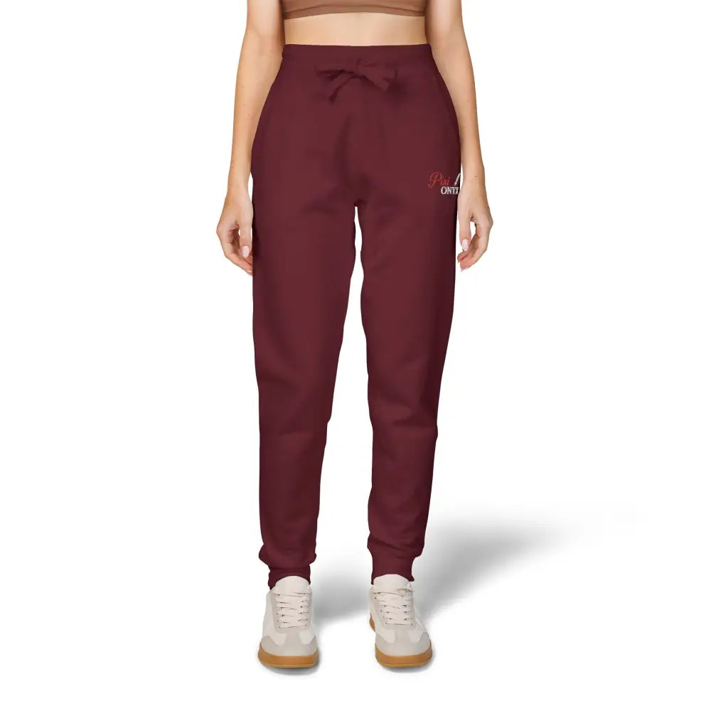 PixiOnyx Cozy Unisex fleece sweatpants with maroon drawstring and ankle cuffs for relaxation