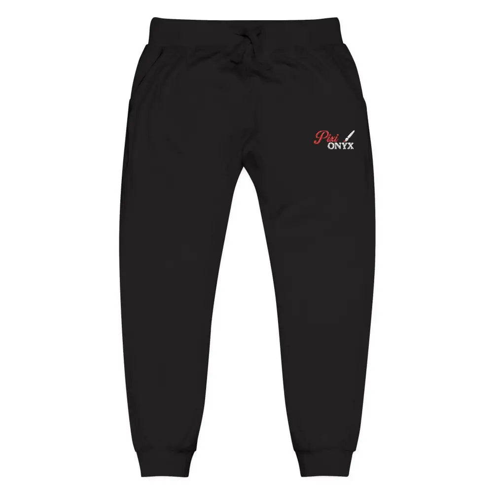 Black cozy unisex fleece sweatpants with elastic cuffs and drawstring waist for relaxation