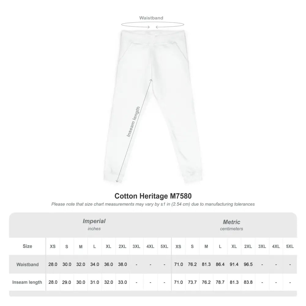 White cotton leggings with size chart for PixiOnyx Cozy Unisex fleece sweatpants care instructions