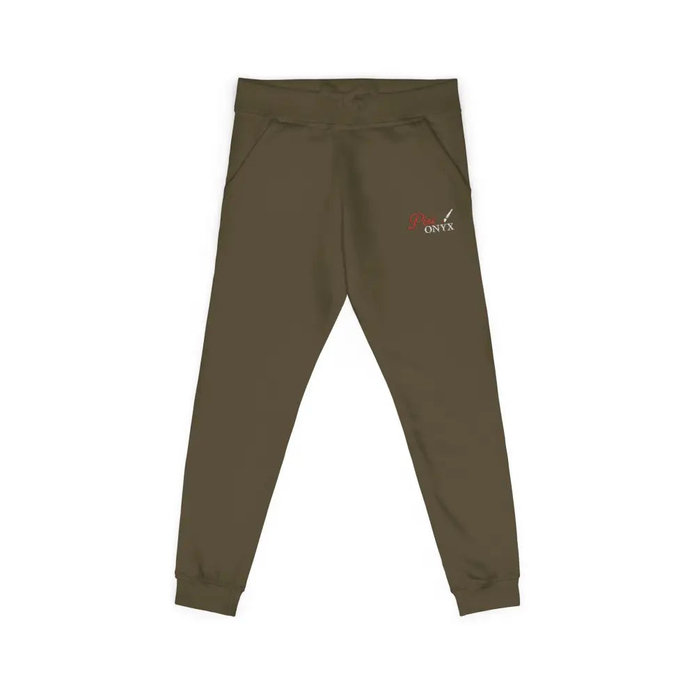 Olive green cozy unisex fleece sweatpants with elastic waist and cuffs for casual wear