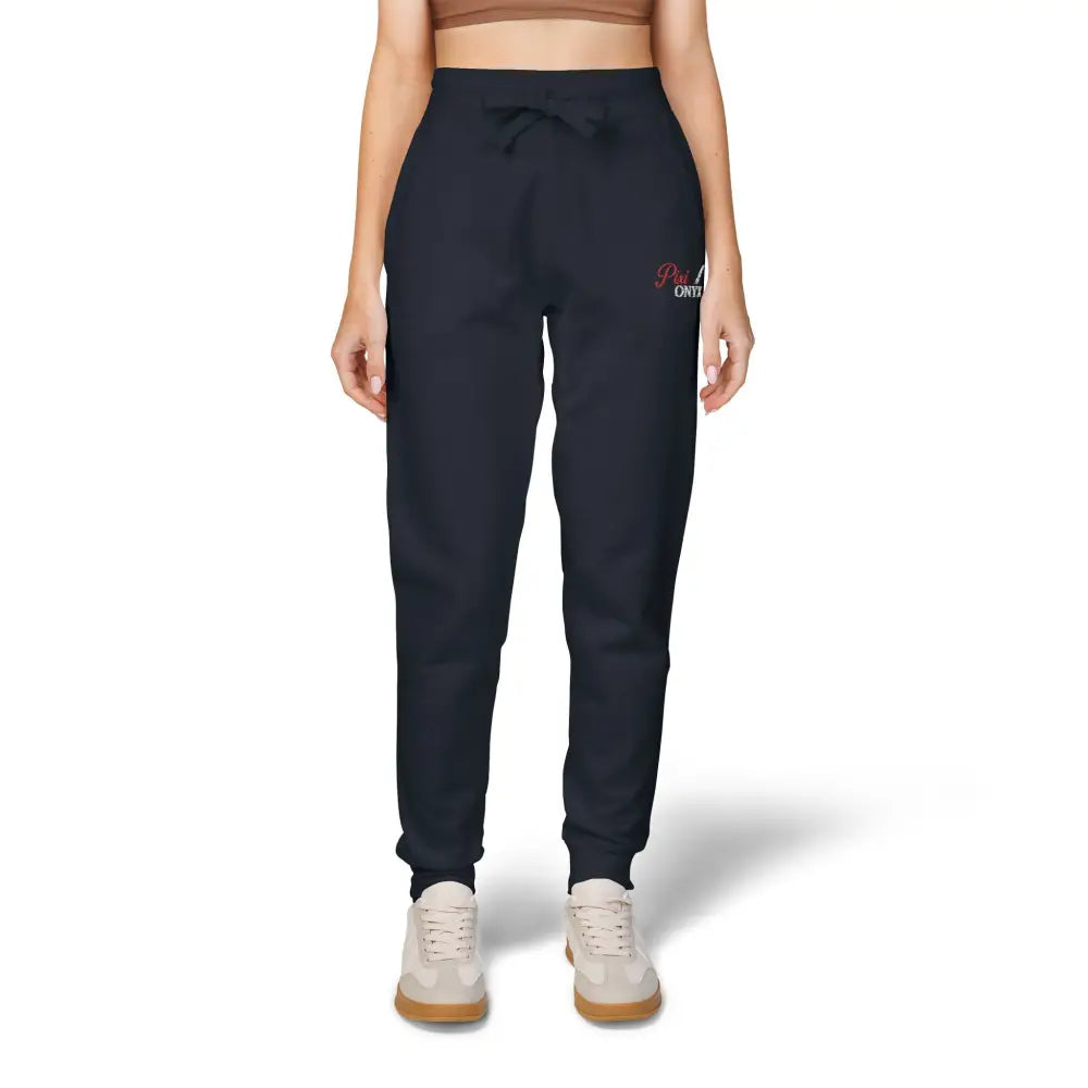 Black athletic cozy unisex fleece sweatpants with drawstring waist and ribbed cuffs