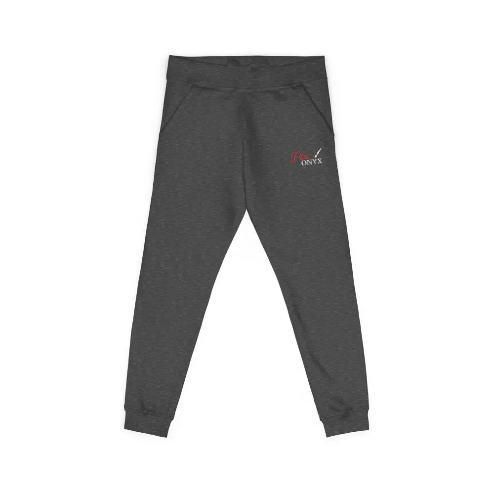 Dark gray men’s sweatpants with elastic cuffs from PixiOnyx Cozy Unisex Fleece Sweatpants