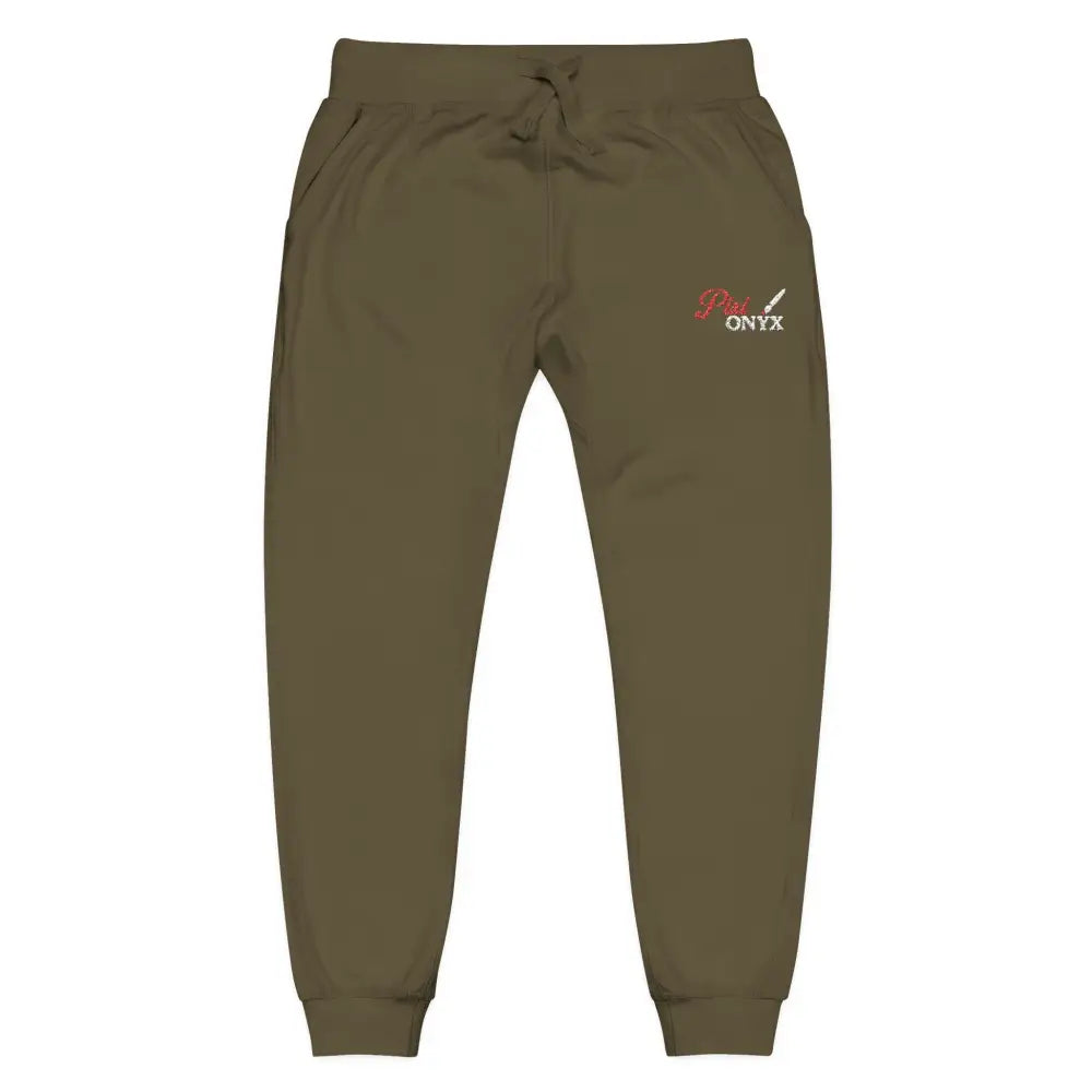 Olive green cozy unisex fleece sweatpants with elastic cuffs for casual loungewear and travel
