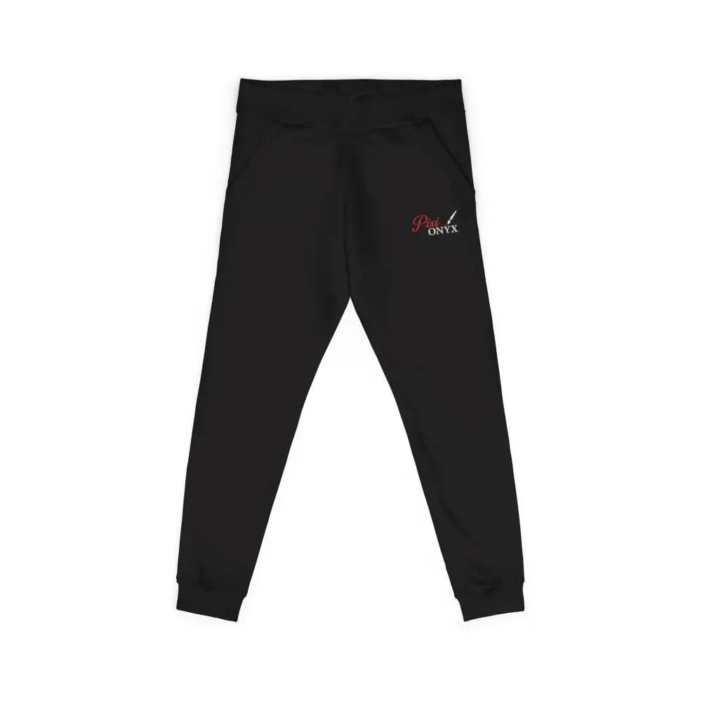 Black PixiOnyx Cozy Unisex fleece sweatpants with pink Pro ONYX logo on thigh
