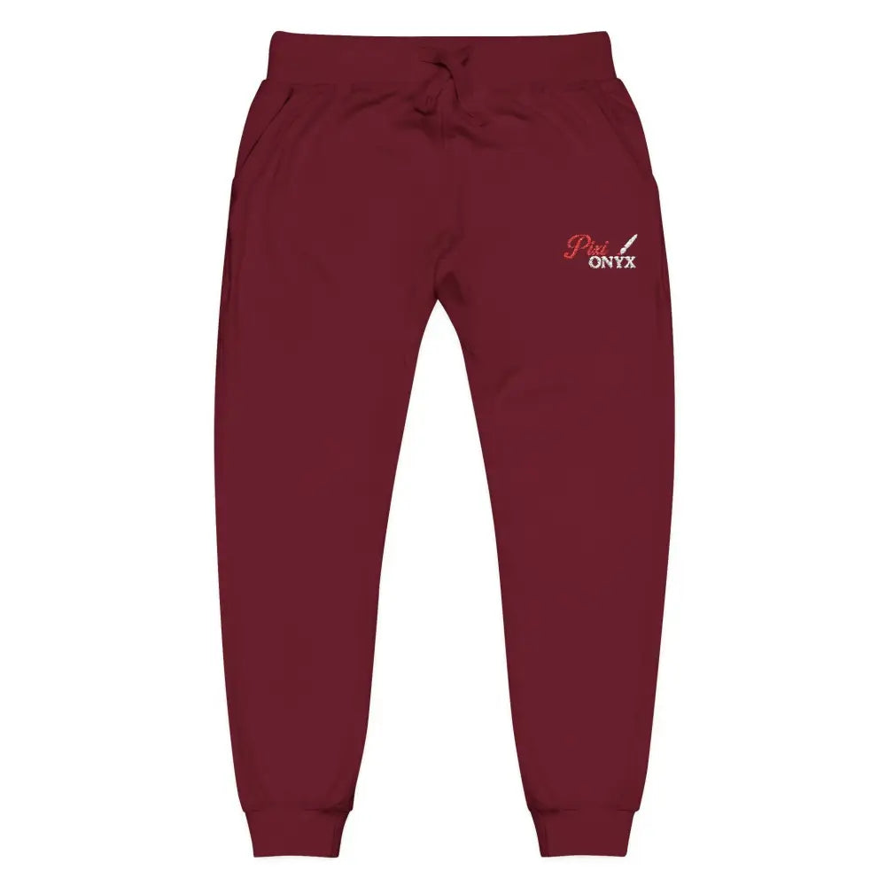 Maroon cozy unisex fleece sweatpants with drawstring waist and ribbed cuffs for relaxation