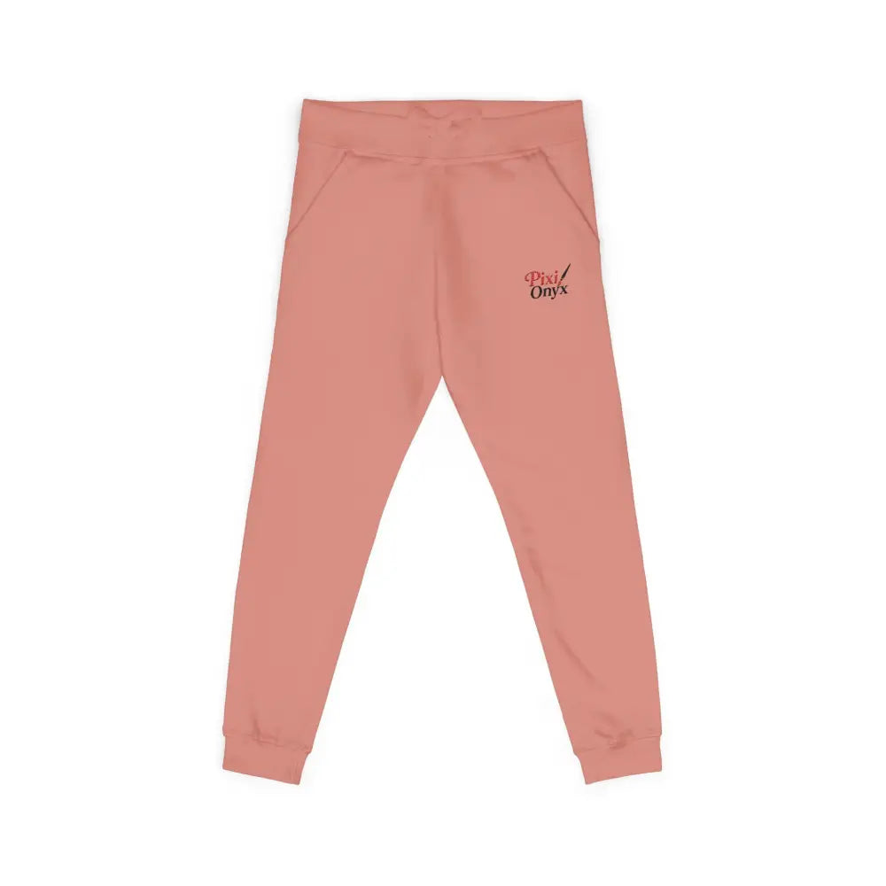Pink unisex fleece sweatpants with drawstring waist and ribbed cuffs for cozy relaxation