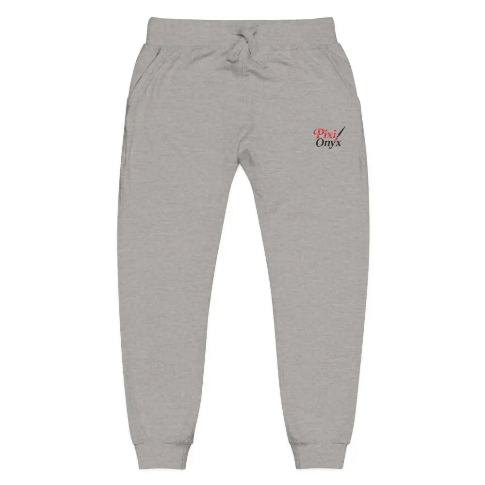 Grey unisex fleece sweatpants with drawstring waist and elastic cuffs for cozy relaxation