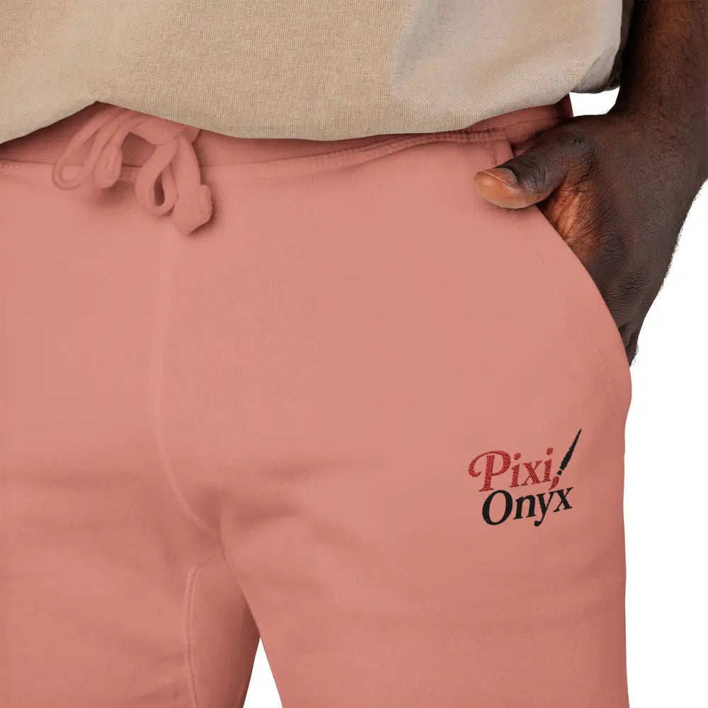 Pink drawstring unisex fleece sweatpants with logo for relaxation and casual wear