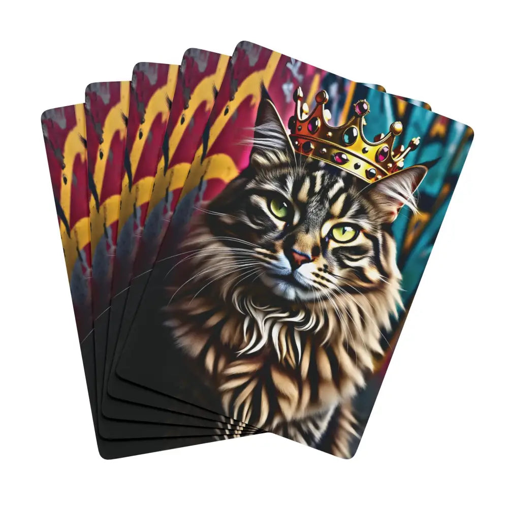 Stack of cat-themed playing cards from Crown Meowjesty PixiOnyx Urban Royal Deck