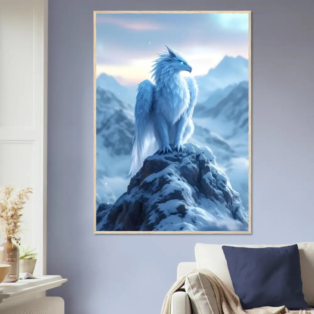 Framed fantasy art poster showcasing Frostpeak Gryphon in a premium matte frame