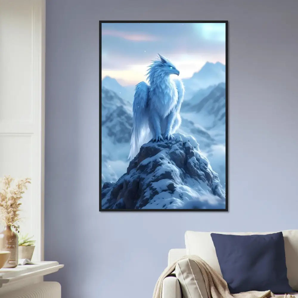 Framed fantasy dragon artwork from PixiOnyx Frostpeak Gryphon premium matte poster