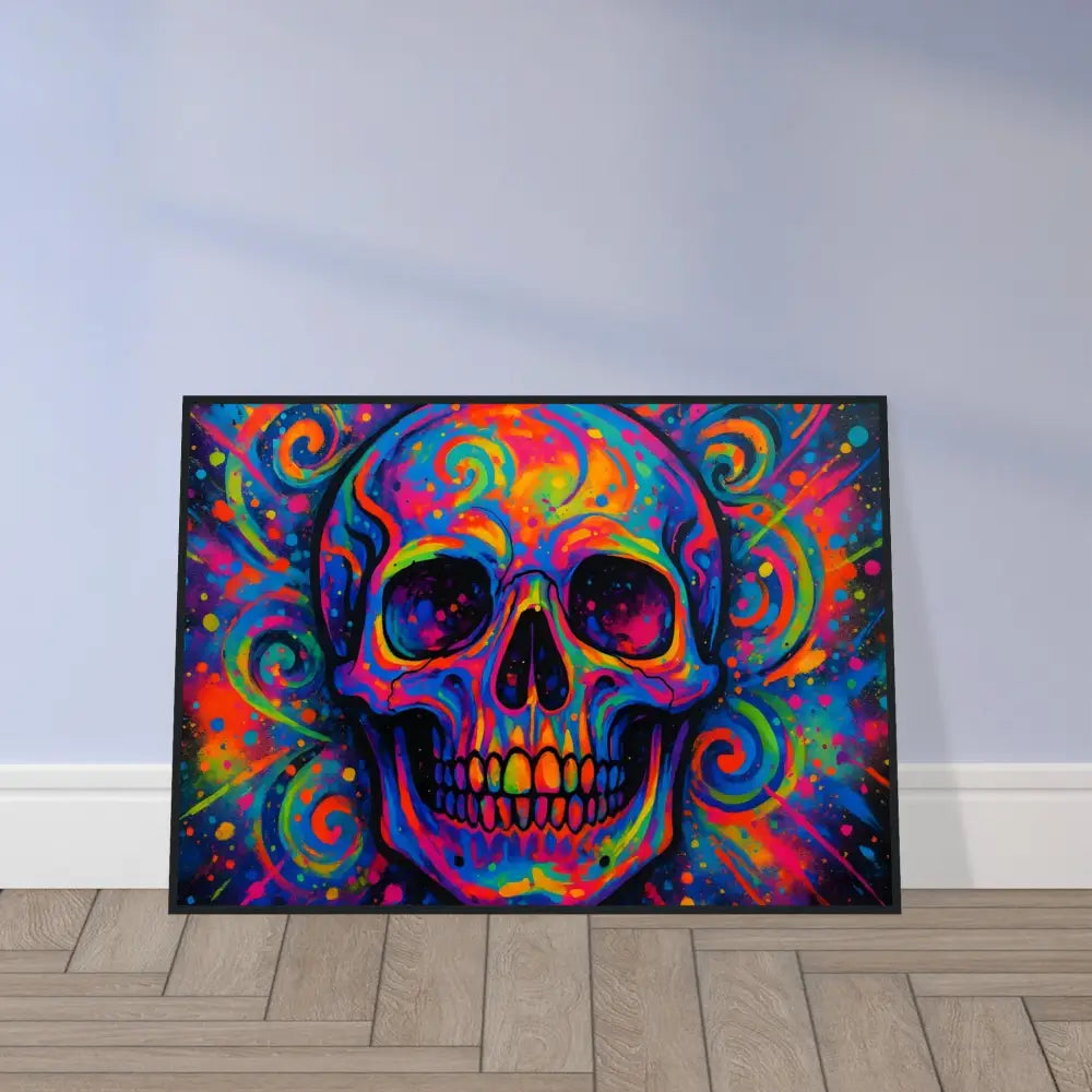 Colorful Skull Art Print framed poster Psychedelic Skull Eruption PixiOnyx Electric Elegance
