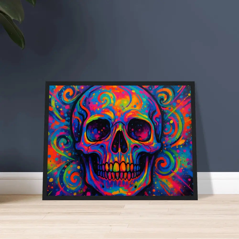 Colorful framed skull art poster from PixiOnyx Electric Elegance collection