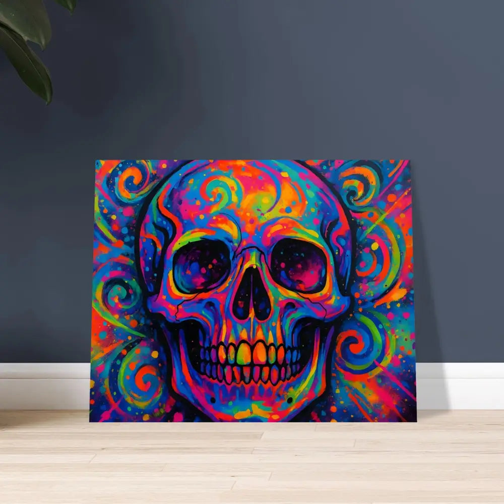 Vibrant psychedelic skull art poster in matte frame from PixiOnyx Electric Elegance