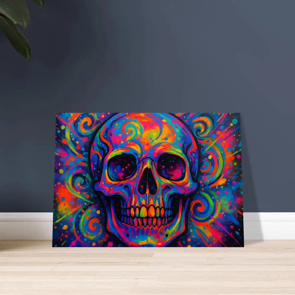 Colorful skull artwork displayed in Premium Matte Framed Poster Psychedelic Skull Eruption