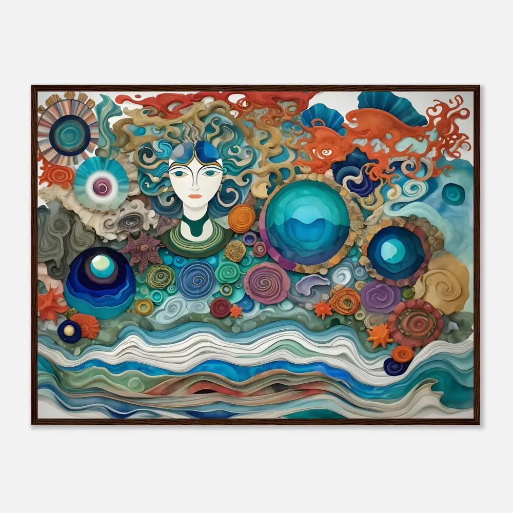 Framed ocean-themed artwork featuring a woman’s face on PixiOnyx Dreamscape Display